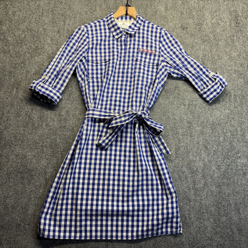 Vineyard Vines Blue Checked Shirt Dress Size 8